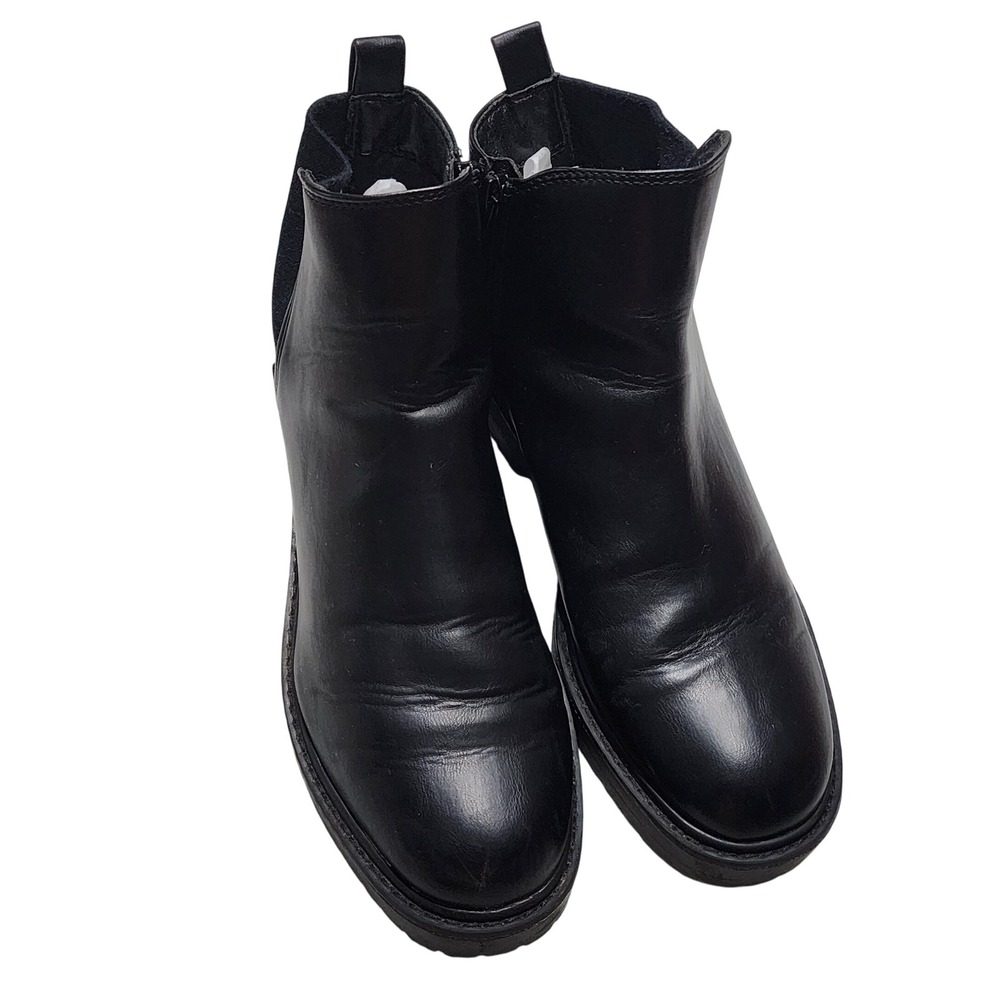 Time and Tru Women Black Faux Leather Lug Sole Chelsea Boots 11 WMTT43FF002L